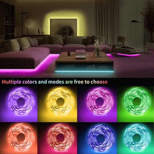 RGB LED Strip Lights with App & Remote – Bluetooth Music Sync, Timer, 50FT/100FT/200FT for Bedroom & Home Decor