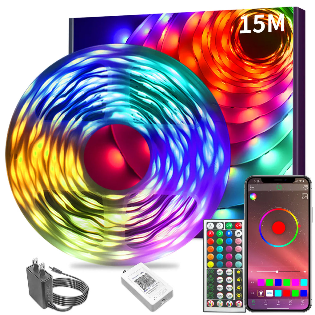 RGB LED Strip Lights with App & Remote – Bluetooth Music Sync, Timer, 50FT/100FT/200FT for Bedroom & Home Decor