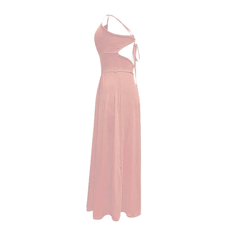Women's Deep V-Neck Maxi Dress Sleeveless High Slit Backless Gown