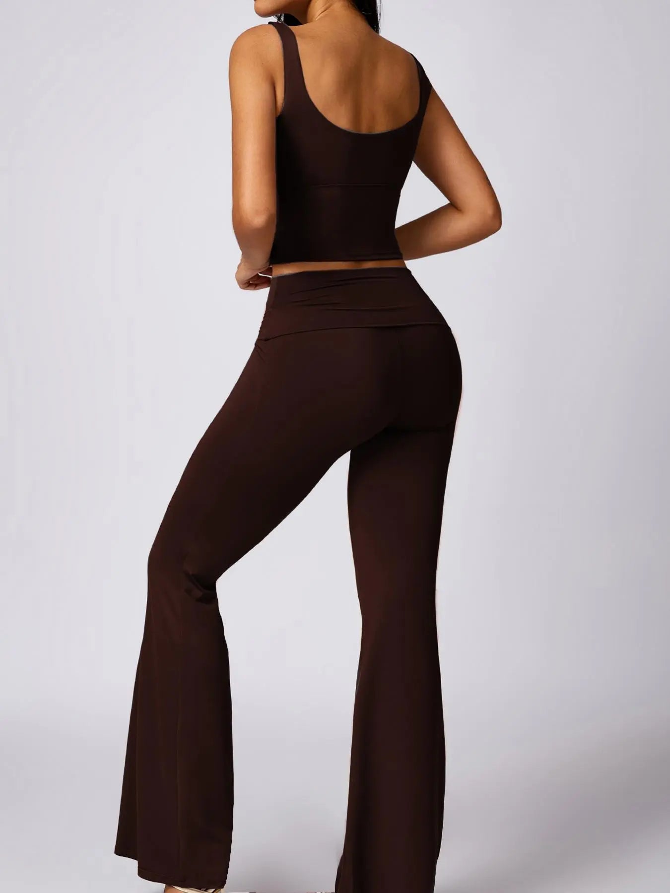 Women's Deep V-Neck Sports Bra & Flare Leggings Set – High-Waist Yoga Workout Athleisure Outfit