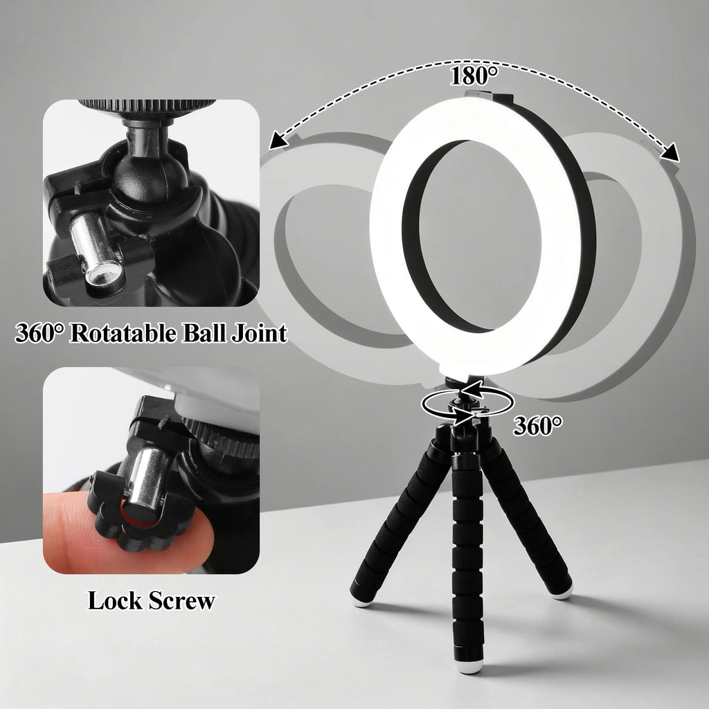 6-Inch Ring Light with Tripod 5 Color Modes for Phone & Laptop