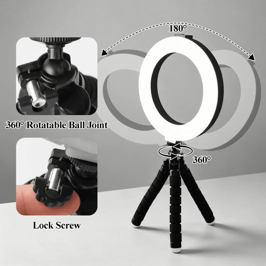 6-Inch Ring Light with Tripod 5 Color Modes for Phone & Laptop