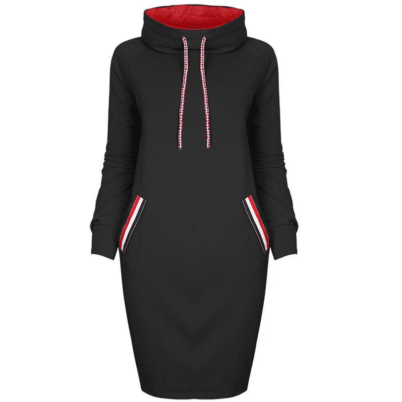 Women's Winter Hooded Dress Long Sleeve Casual Warm Dress