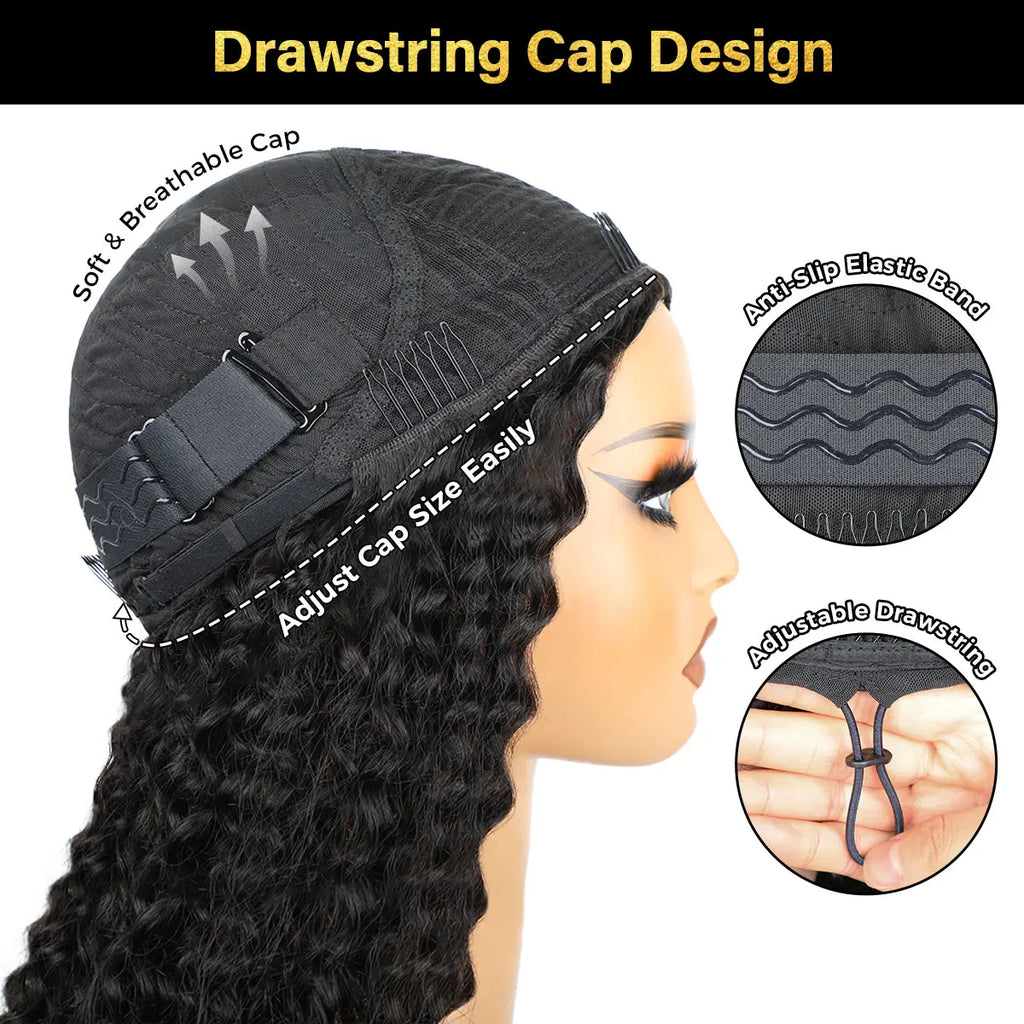 OQ Hair Burmese Curly Wear & Go Half Wig Water Wave Human Hair Wig Glueless Drawstring Invisible Hairline