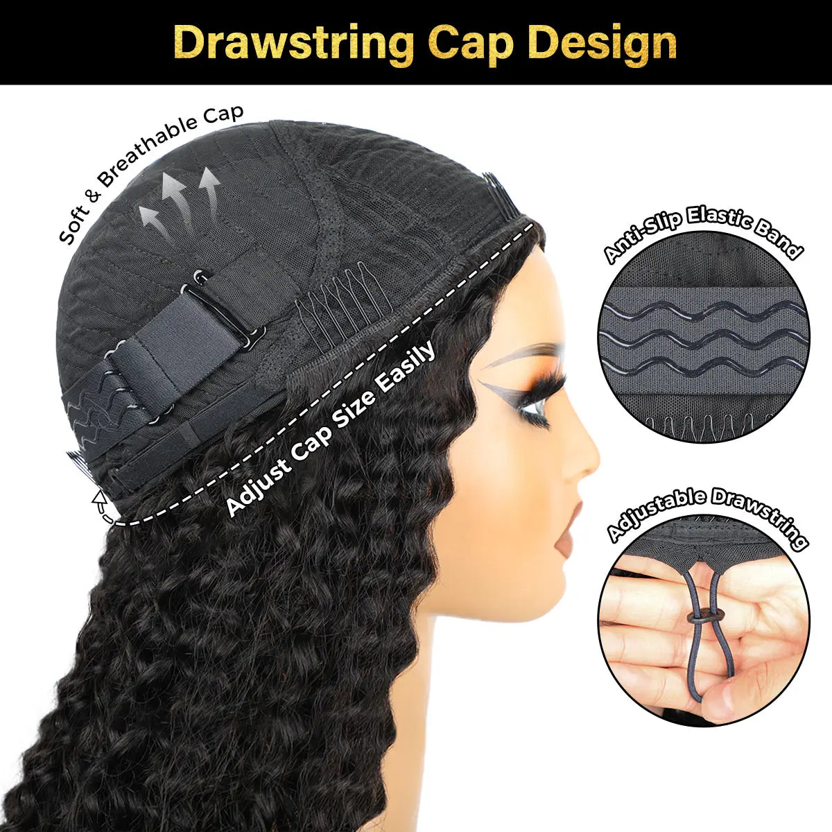 OQ Hair Burmese Curly Wear & Go Half Wig Water Wave Human Hair Wig Glueless Drawstring Invisible Hairline