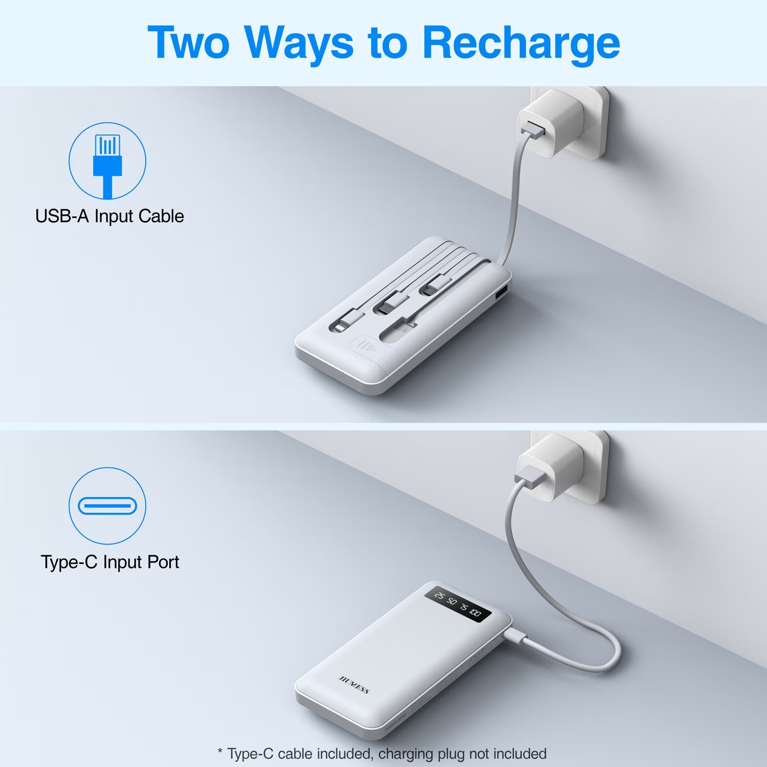 20000Mah Power Bank Portable Charger with Cables Compatible for Iphone, Android Cell Phone