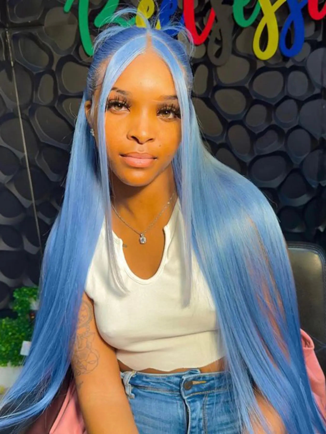 28-Inch Orange Straight Glueless Lace Front Wig – Long Synthetic Hair Wig for Women, Fluffy HD Lace Front