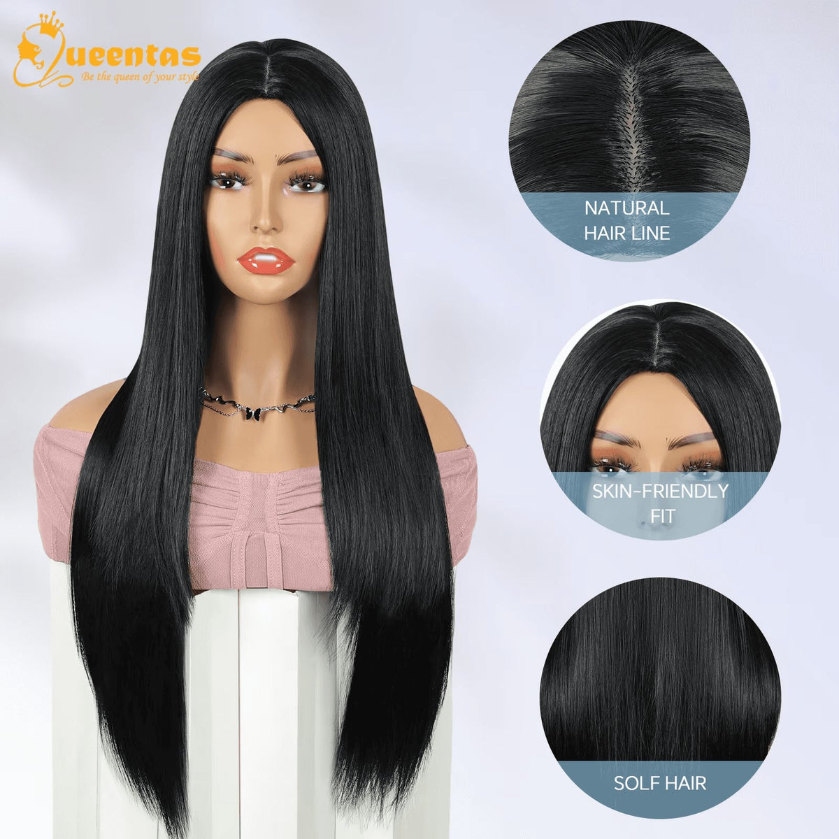 24-Inch Glueless Straight Synthetic Wig Heat-Resistant Pre-Plucked