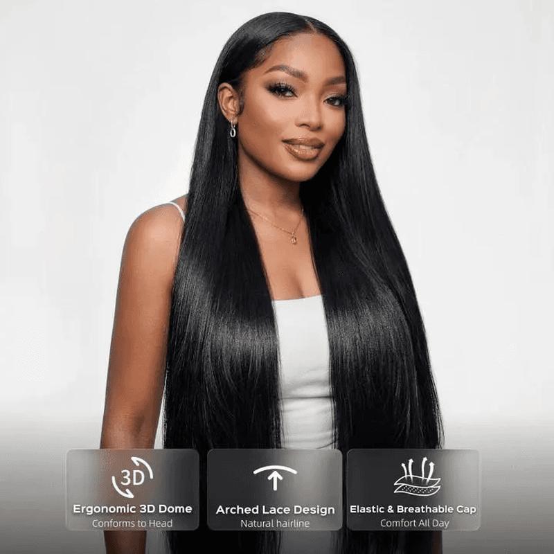 ISEE Hair 13x6 HD Lace Frontal Wig Glueless Human Hair Wig 250% Density Silky Straight Pre Plucked Natural Hairline Drawstring
