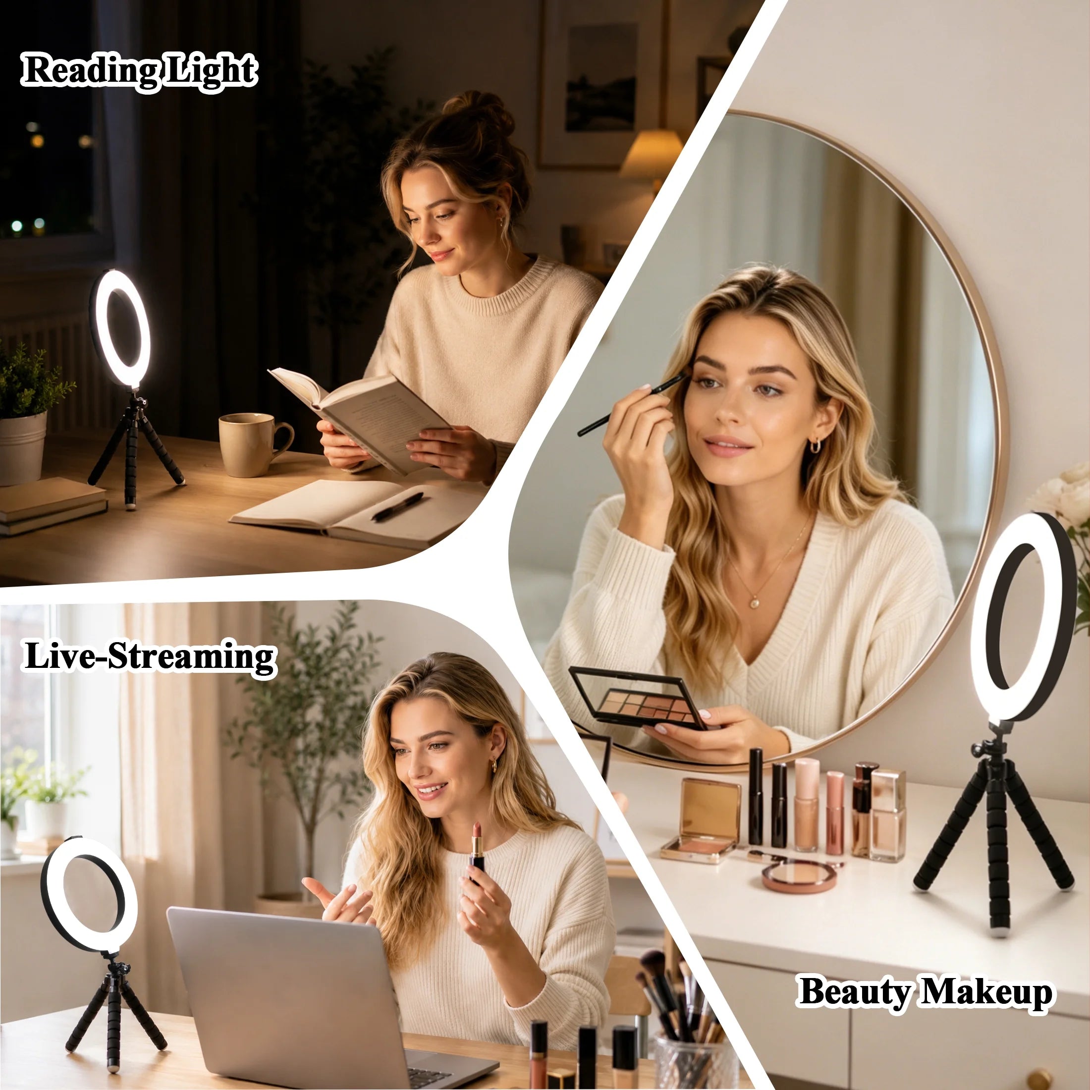 6-Inch Ring Light with Tripod 5 Color Modes for Phone & Laptop