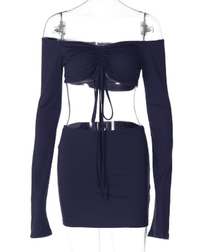 Women’s Y2K Off-Shoulder 2-Piece Set Ruched Top & Bodycon Skirt