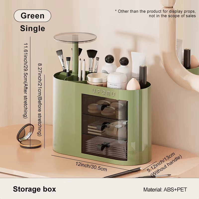 UFORU Makeup Brush Organizer with Drawers Adjustable Height Case