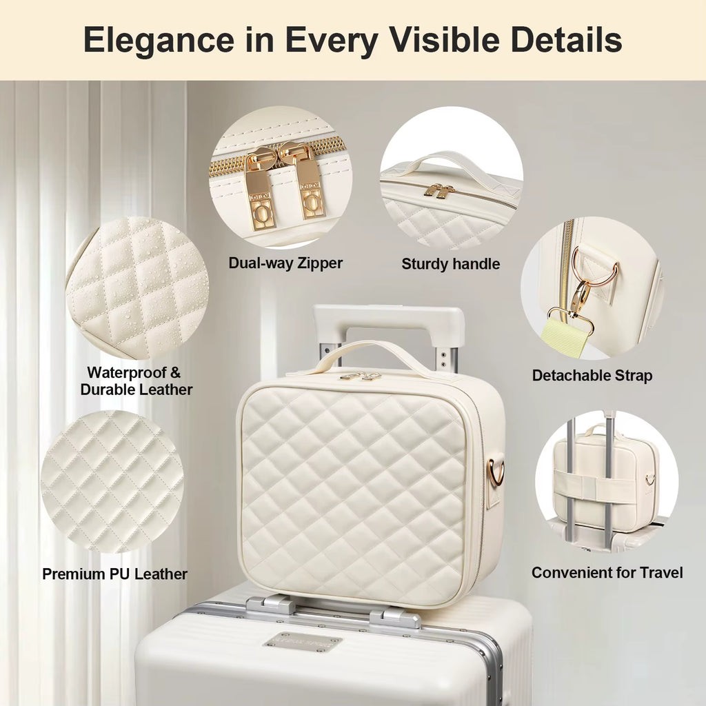 Luxury PU Makeup Bag with LED Mirror Travel Cosmetic Organizer Case