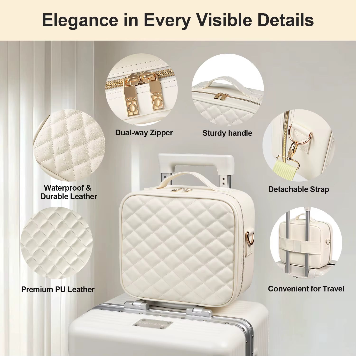 Luxury PU Makeup Bag with LED Mirror Travel Cosmetic Organizer Case