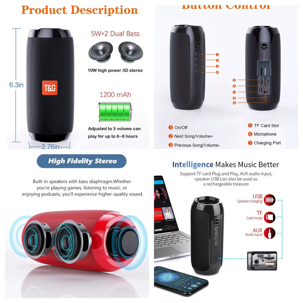 TG117 Portable Bluetooth Speaker Waterproof Wireless Outdoor Bass