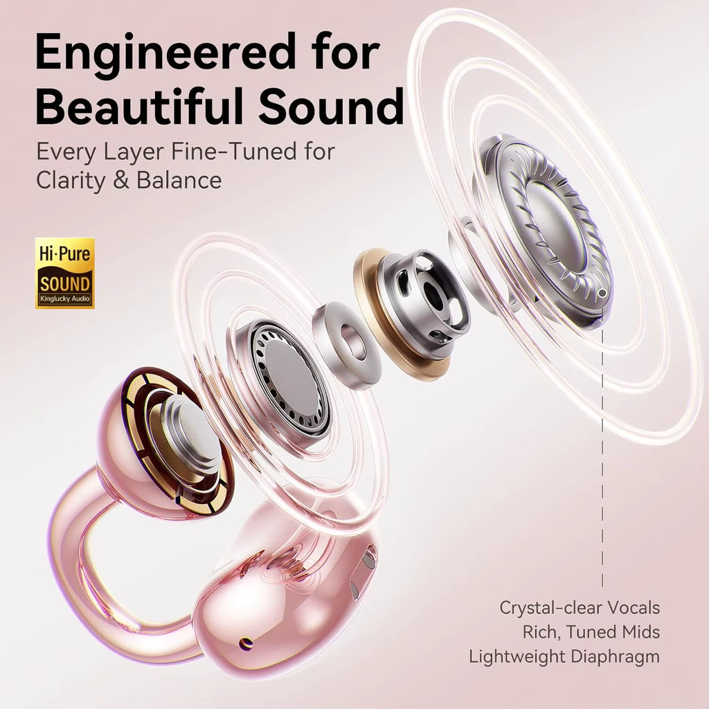 KINGLUCKY I121Pro Clip-On Wireless Earbuds Bluetooth 5.4 LED