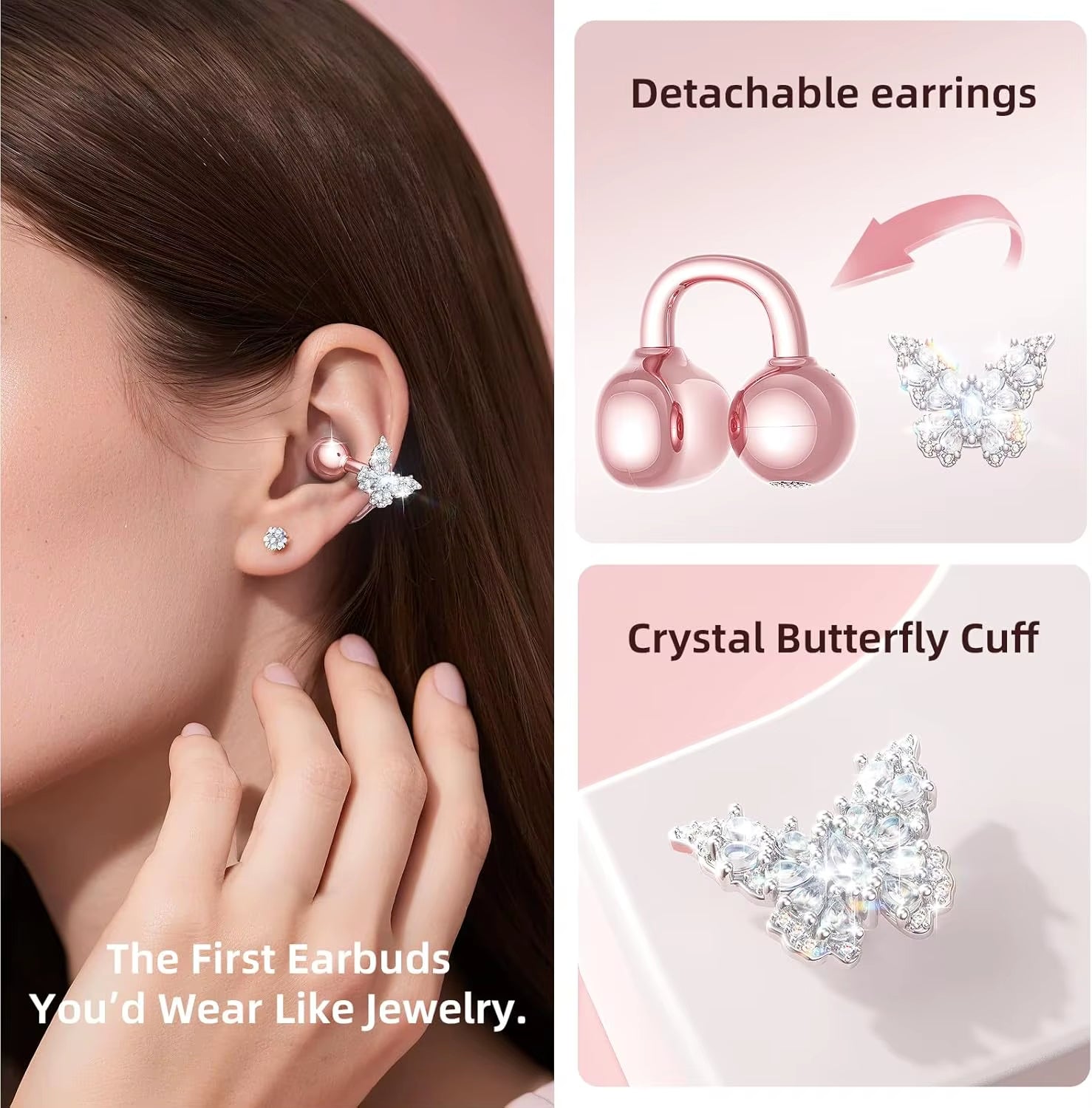 KINGLUCKY I121Pro Clip-On Wireless Earbuds Bluetooth 5.4 LED