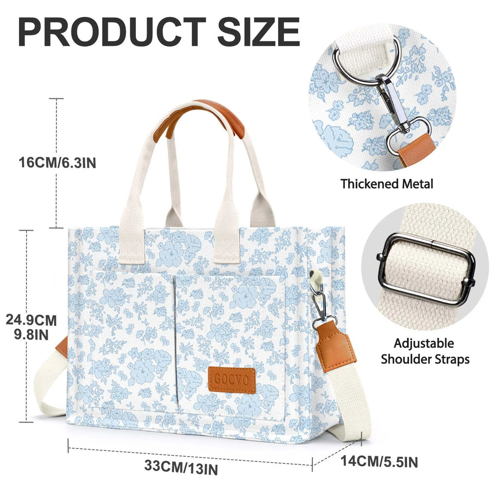 Women's Canvas Tote Bag Large Multi-Pocket Crossbody Shoulder Bag