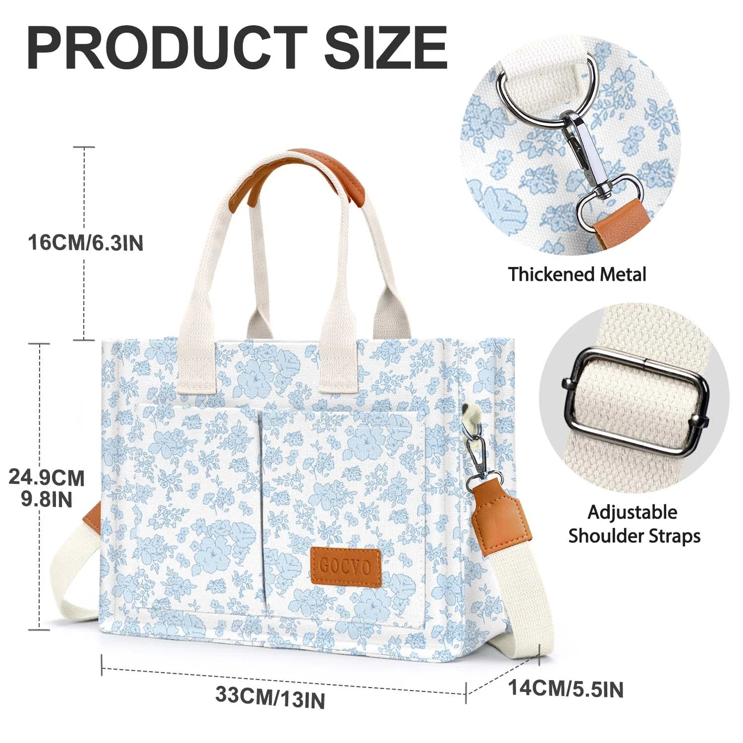 Women's Canvas Tote Bag Large Multi-Pocket Crossbody Shoulder Bag