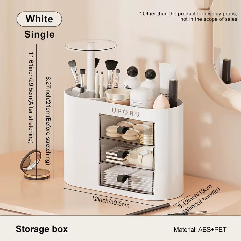UFORU Makeup Brush Organizer with Drawers Adjustable Height Case