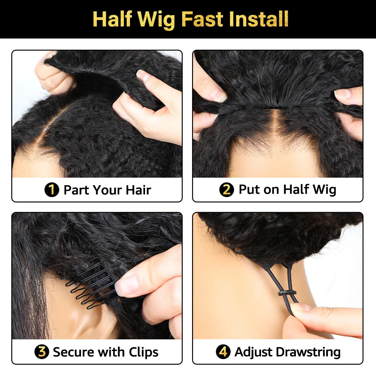 OQ Hair Burmese Curly Wear & Go Half Wig Water Wave Human Hair Wig Glueless Drawstring Invisible Hairline