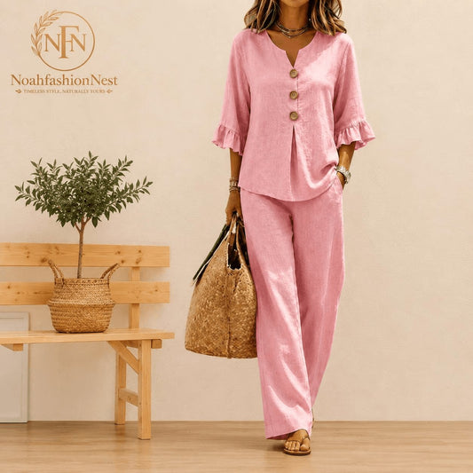 Women's Two Piece Lounge Set V-Neck Top & Wide Leg Pants Outfit