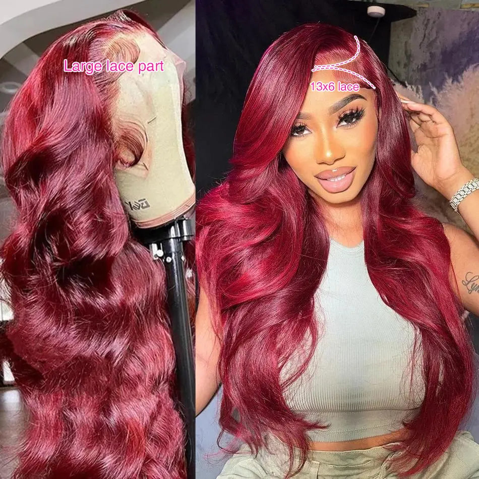 STERLY #99J Body Wave Wig 200% Density Burgundy 13X6 Full Frontal Human Hair Wigs Natural Black Front Wigs #4 Chocolate Brown Smooth Lace Wig Colored Beginner Friendly Wig Pre Plucked Pre Cut Wig #Tiktokshopsummersale
