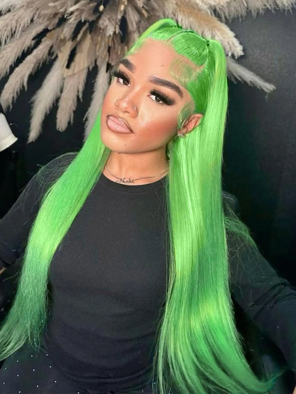 28-Inch Orange Straight Glueless Lace Front Wig – Long Synthetic Hair Wig for Women, Fluffy HD Lace Front