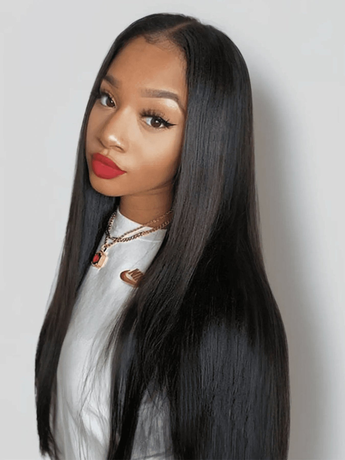 28-Inch Orange Straight Glueless Lace Front Wig – Long Synthetic Hair Wig for Women, Fluffy HD Lace Front