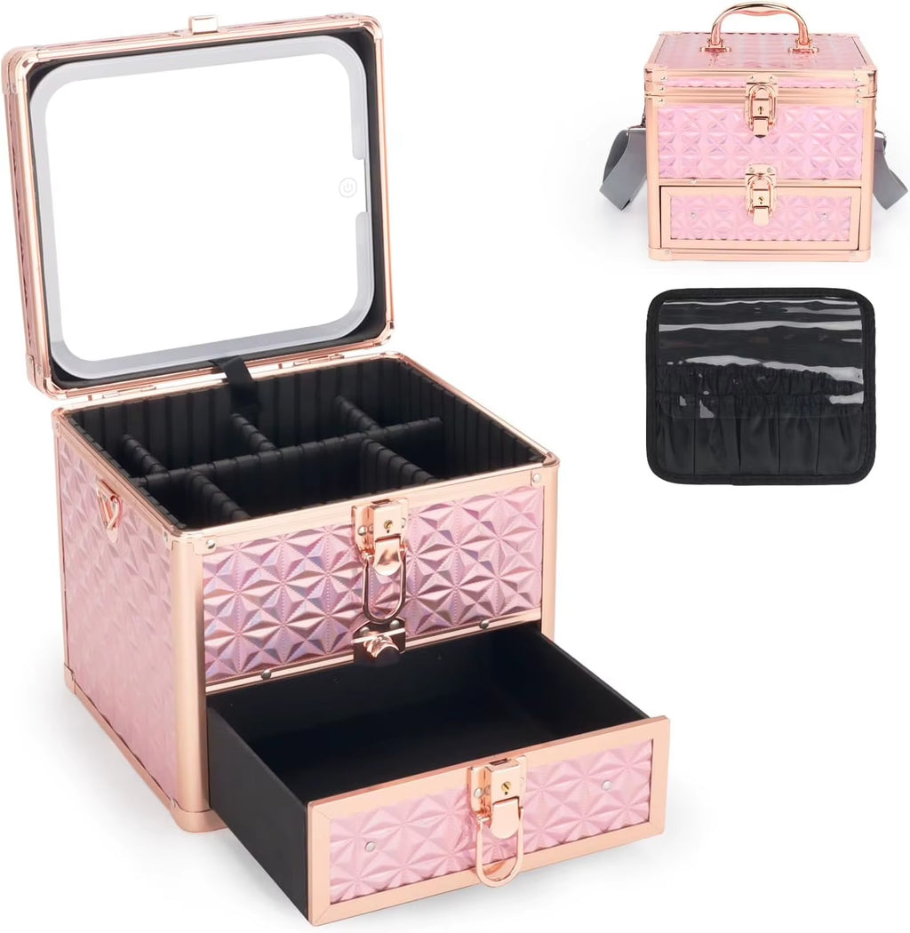 Professional Makeup Train Case with Mirror & Adjustable Dividers