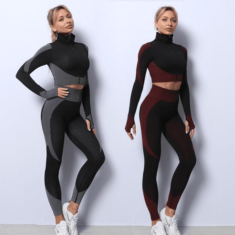 Women’s 3 Piece Seamless Yoga Set, Leggings, Crop Top & Sports Bra