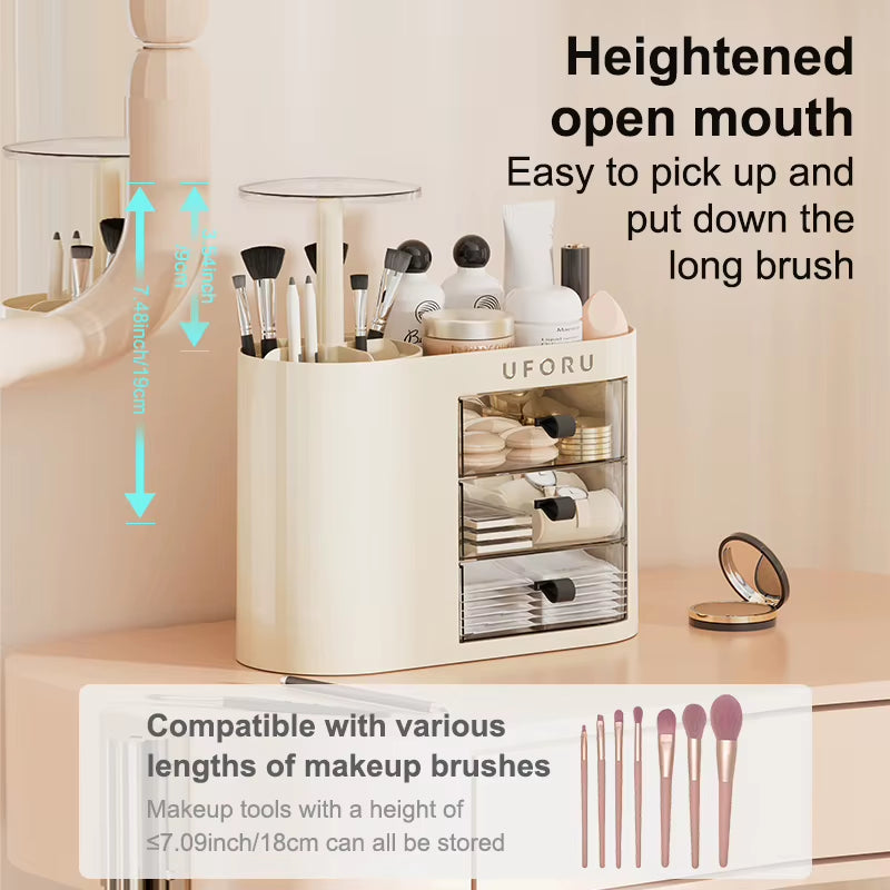 UFORU Makeup Brush Organizer with Drawers Adjustable Height Case