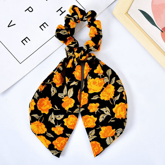 Pearl Bow Hair Tie Floral Ribbon Elastic Ponytail Hair Accessories