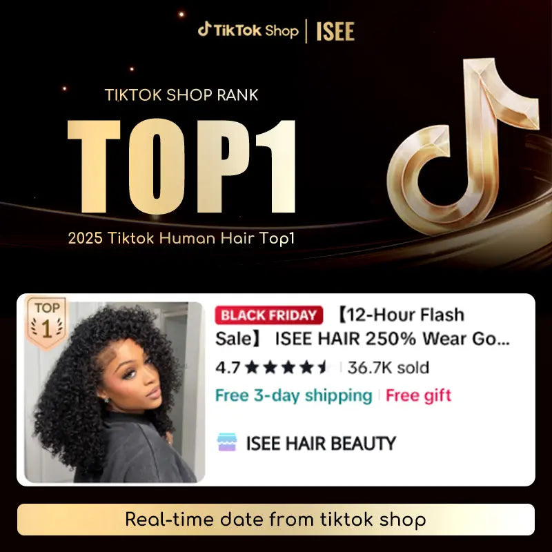 ISEE Hair 250% Density Kinky Curly Wear & Go Half Wig Glueless Human Hair Wig Invisible Hairline Drawstring No Leave Out