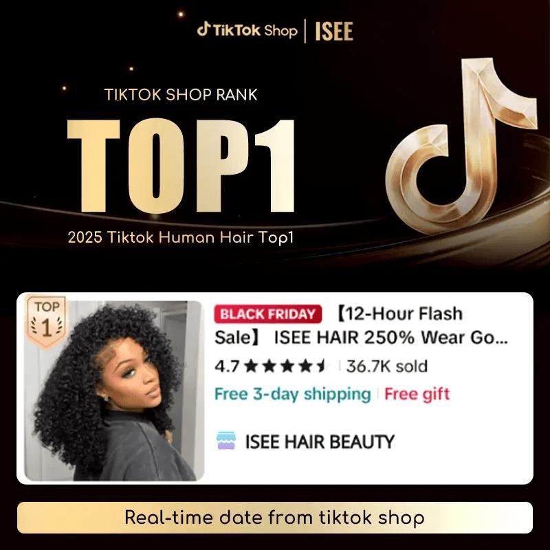 ISEE Hair 250% Density Kinky Curly Wear & Go Half Wig Glueless Human Hair Wig Invisible Hairline Drawstring No Leave Out