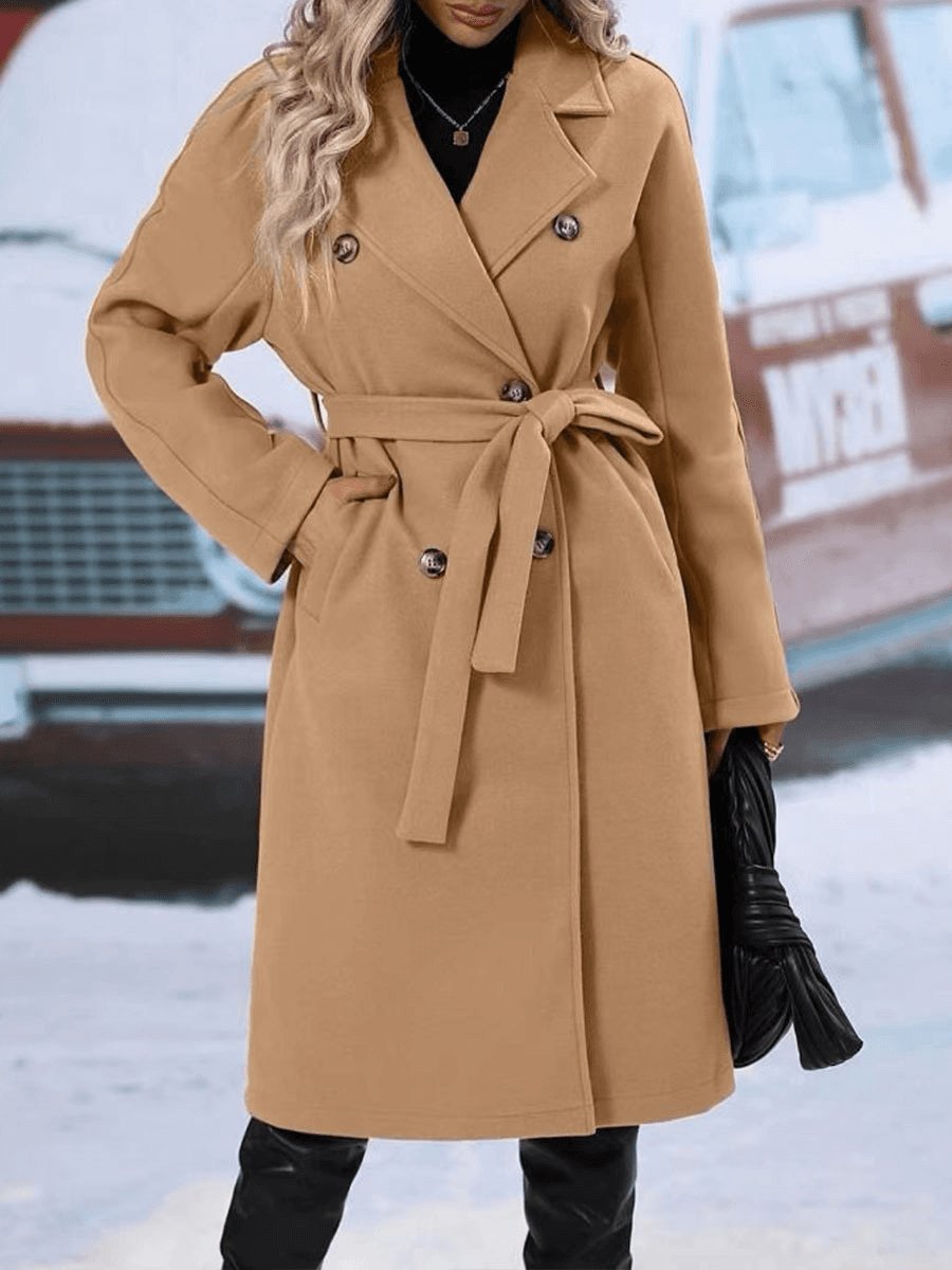 Women’s Belted Double-Breasted Lapel Winter Trench Coat