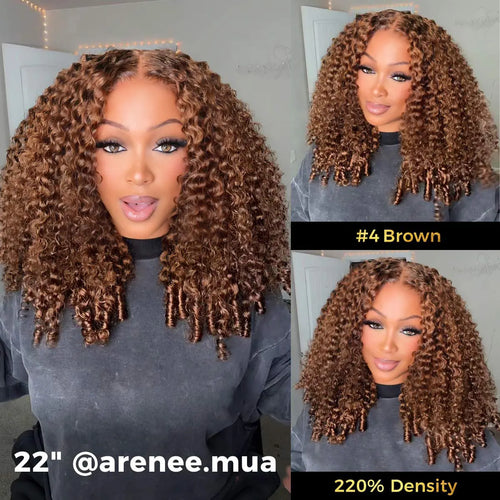 OQ Hair 13x6 HD Lace Frontal Wig Burmese Curly Water Wave Human Hair Wig #4 Brown Glueless 220% Density Pre Plucked