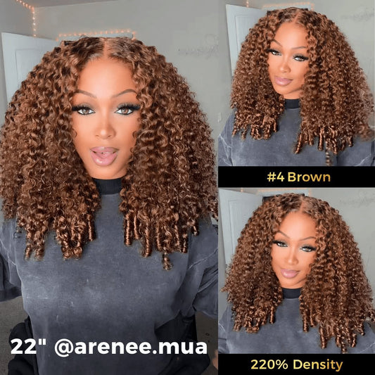 OQ Hair 13x6 HD Lace Frontal Wig Burmese Curly Water Wave Human Hair Wig #4 Brown Glueless 220% Density Pre Plucked