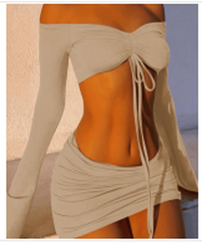 Women’s Y2K Off-Shoulder 2-Piece Set Ruched Top & Bodycon Skirt