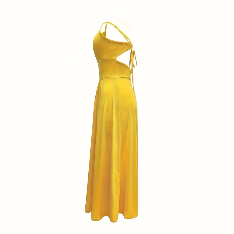 Women's Deep V-Neck Maxi Dress Sleeveless High Slit Backless Gown