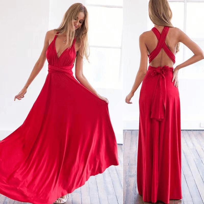 Women’s V-Neck Cross Back Long Dress for Party Evening