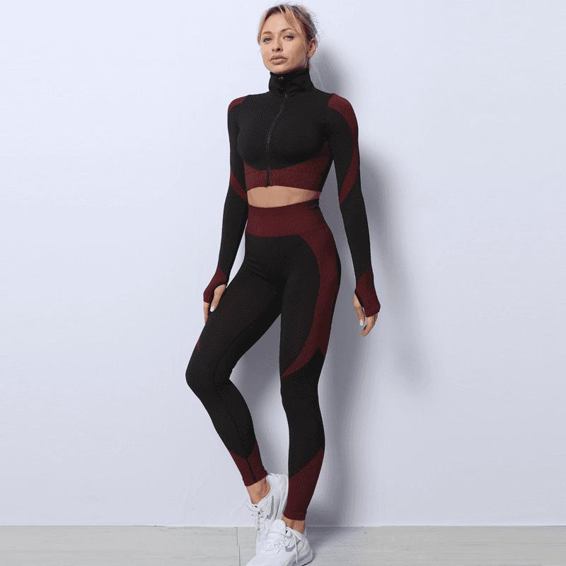 Women’s 3 Piece Seamless Yoga Set, Leggings, Crop Top & Sports Bra