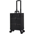 Leather Rolling Makeup Train Case with Wheels Professional Organizer