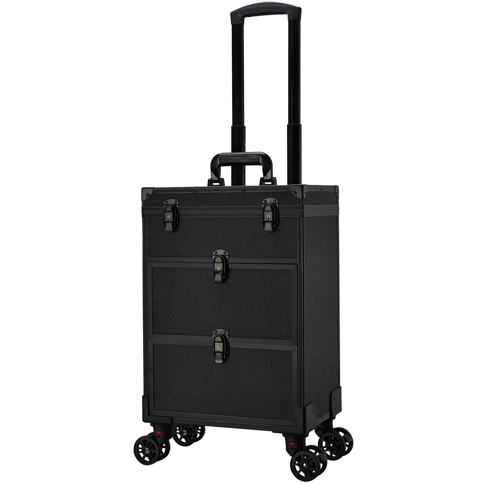 Leather Rolling Makeup Train Case with Wheels Professional Organizer