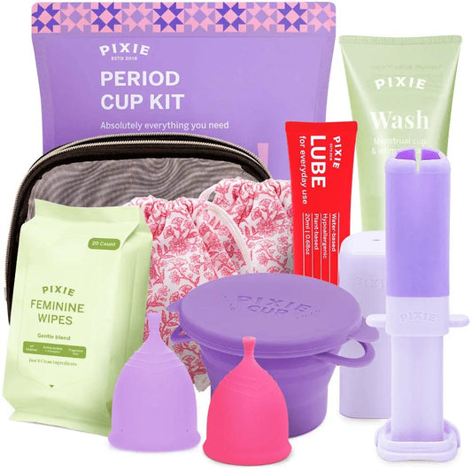 Pixie Menstrual Cup Starter Kit – Medical-Grade Silicone Reusable Period Cup Kit for Women, Tampon Alternative