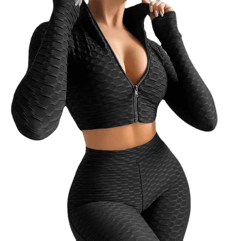 Women’s Yoga Workout Set, Tummy Control Butt Lift Long Sleeve Activewear