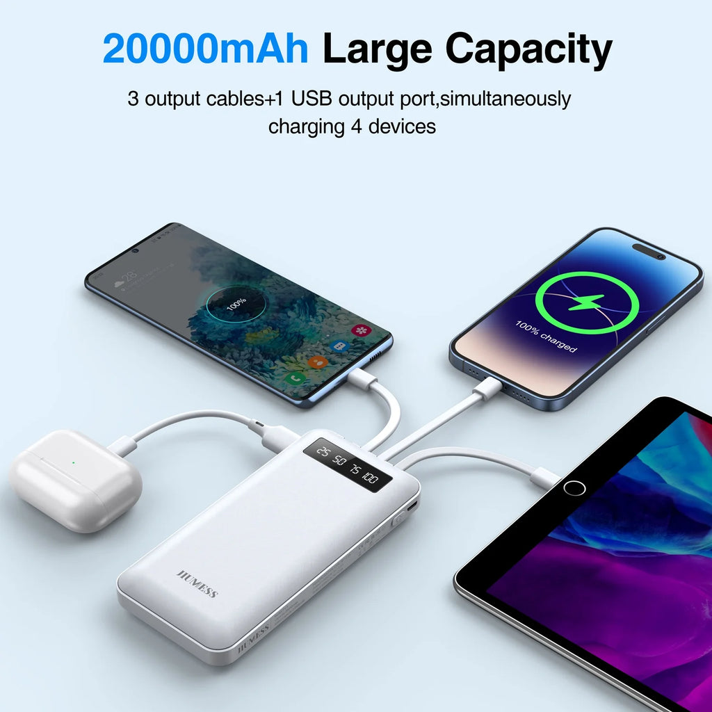20000Mah Power Bank Portable Charger with Cables Compatible for Iphone, Android Cell Phone