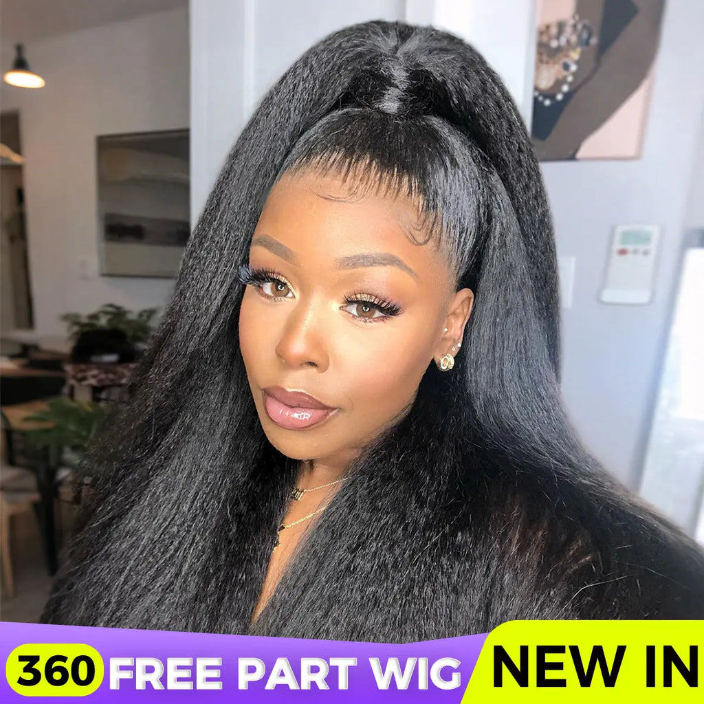 [360 Glueless Wig] OQ HAIR Pre-Cut Lace Kinky Straight 360 Full Lace Frontal Glueless Wig with Invisi Drawstring Pre Plucked Human Hair Wig #Summervibes