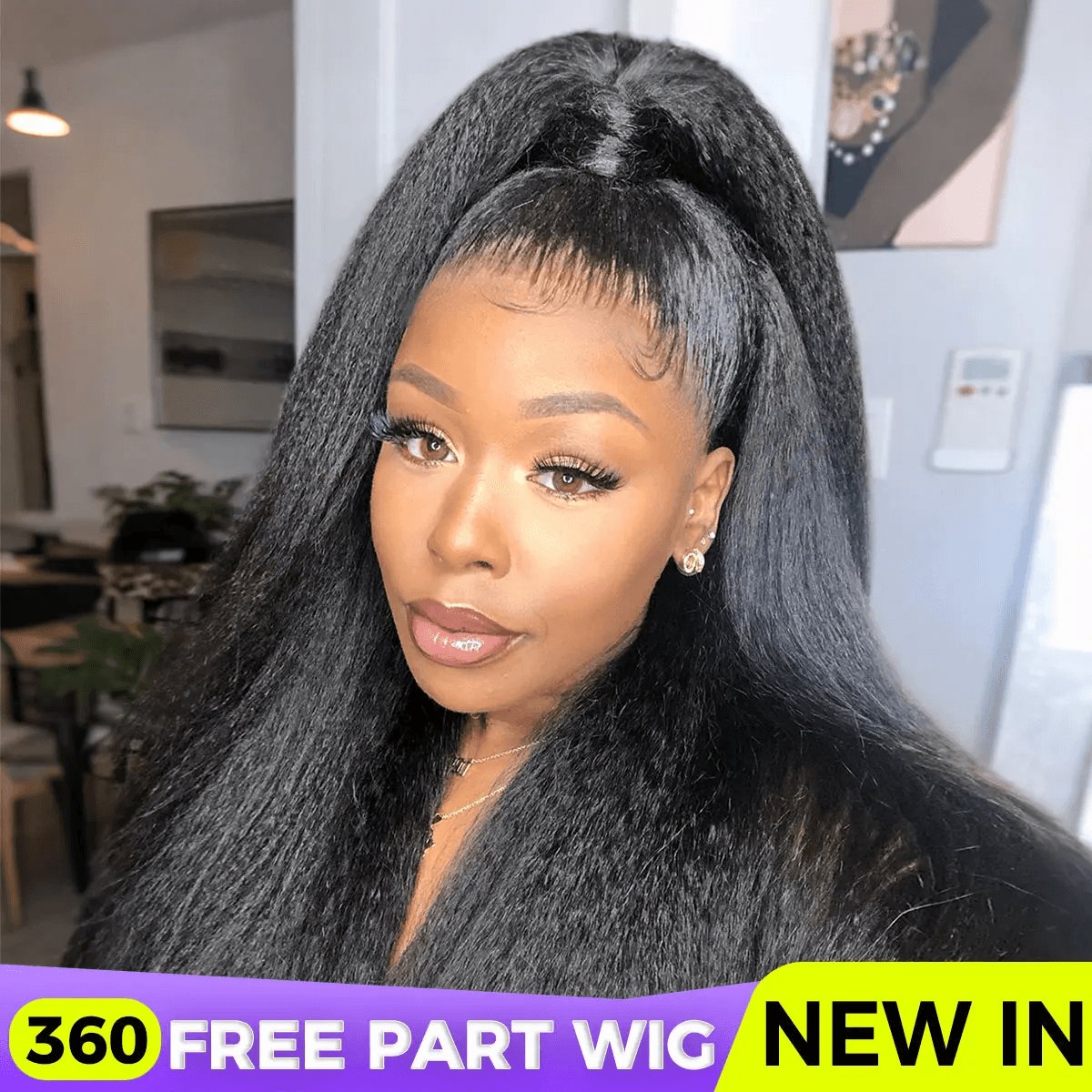 [360 Glueless Wig] OQ HAIR Pre-Cut Lace Kinky Straight 360 Full Lace Frontal Glueless Wig with Invisi Drawstring Pre Plucked Human Hair Wig #Summervibes