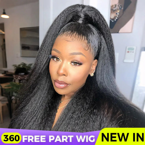 [360 Glueless Wig] OQ HAIR Pre-Cut Lace Kinky Straight 360 Full Lace Frontal Glueless Wig with Invisi Drawstring Pre Plucked Human Hair Wig #Summervibes